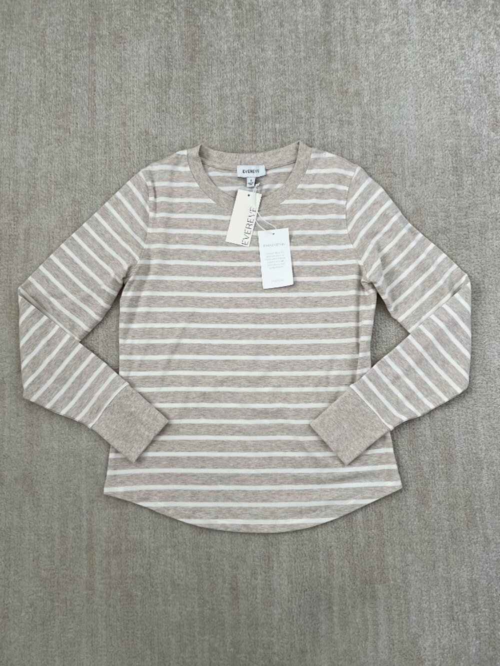 NWT Evereve Striped Pima Cotton Long Sleeve Snap Cuff Tee Shirt S